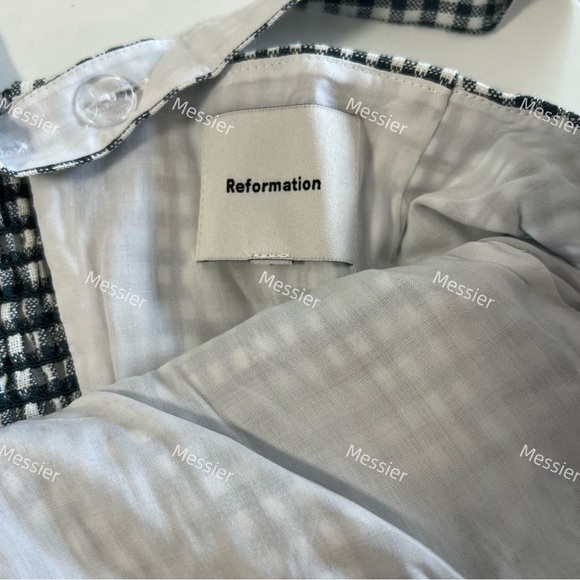 Reformation Balia Linen Dress in Slate Check - Picture 7 of 13